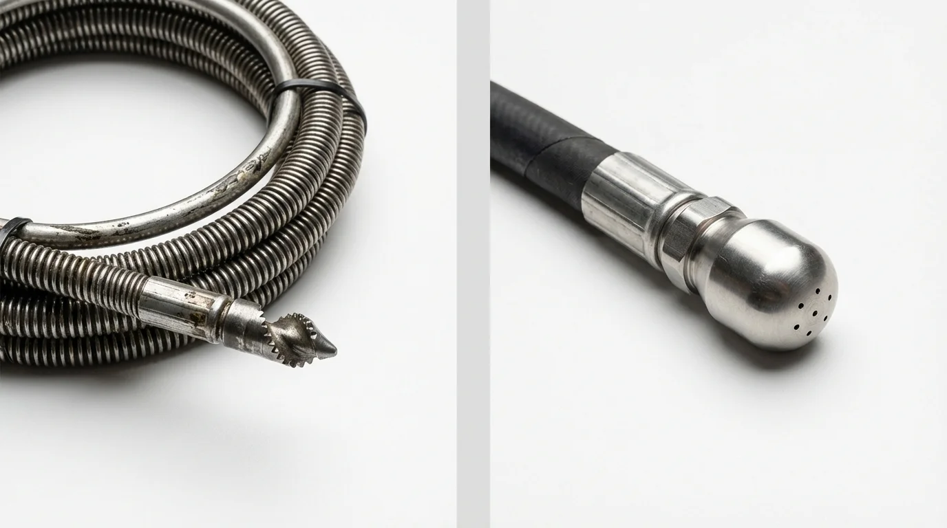 Drain snake cable and hydro jetting nozzle used for drain cleaning in Bennettsville, SC